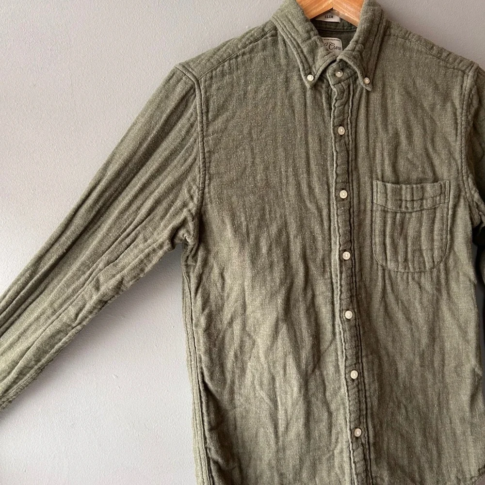 J.‎ Crew Slim Fit Green Double Weave Button Down Shirt Men's Size Small
